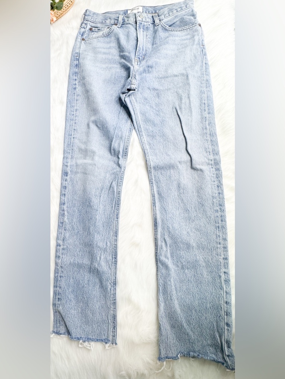 Agolde Cherie High Rise Straight Leg Jeans Frayed Hem 27